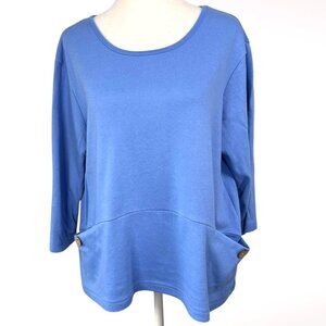 Blair Blue Scoop Neck 3/4 Sleeve Knit Top Petite Medium